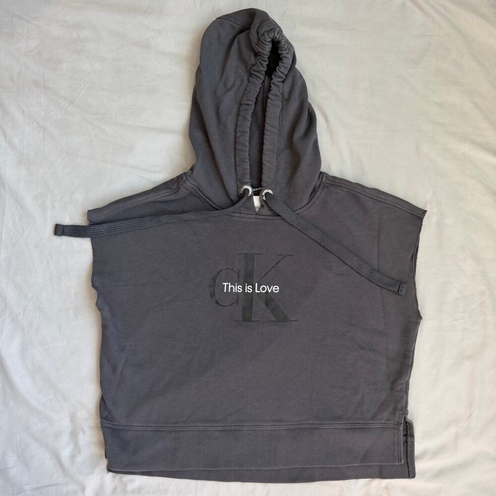 Calvin Klein Jeans Dark Gray, Cropped, Sleeveless, Muscle Hoodie- XS